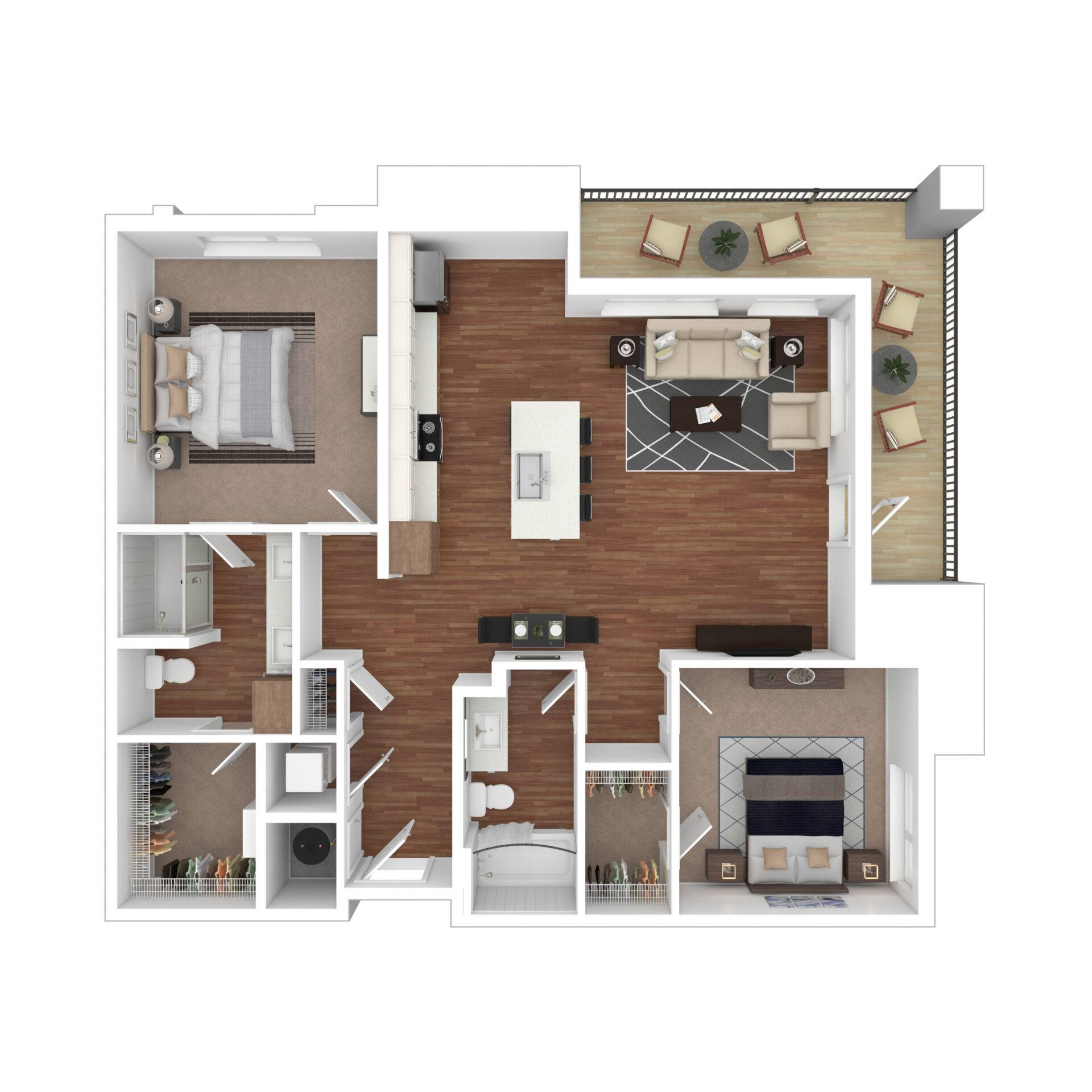 A modern room with a large, neatly made bed. 